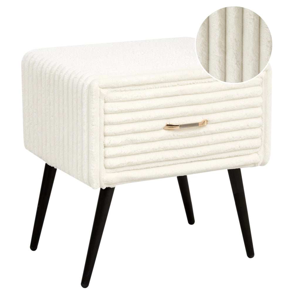 Comodino con rivestimento in velluto bianco con 1 cassetto Mobili per camera da letto dal design minimalista