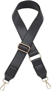 Cinturino sostitutivo in pelle per borsa a spalla, regolabile, 3,8 cm largo, Nero con fermagli metallici.