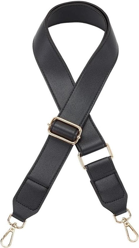 Cinturino sostitutivo in pelle per borsa a spalla, regolabile, 3,8 cm largo, Nero con fermagli metallici.
