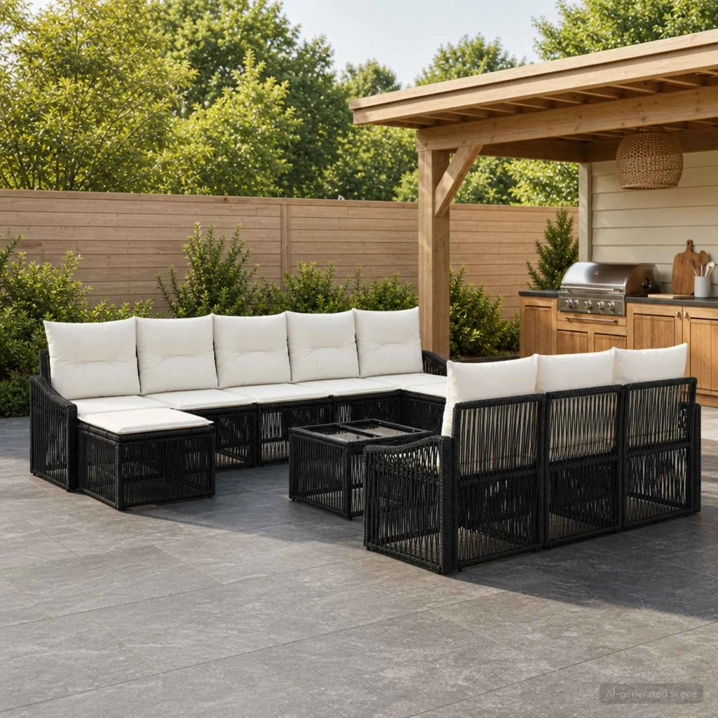 Set Divano da Giardino 11 pcs Nero polyrattan 3436141