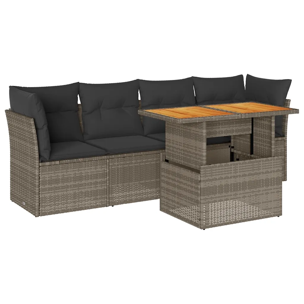 Set Divano da Giardino 5 pz con Cuscini Grigio in Polyrattan
