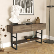 Tavolo Consolle Lappeenranta Mobile Contenitore con Ante a Ribalta 76x139x43 cm Effetto Rovere Scuro/Nero [en.casa]