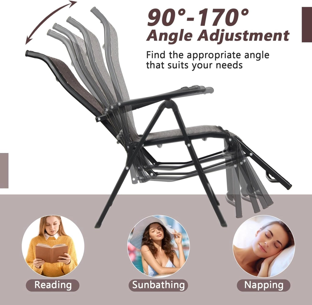 Sdraio da Giardino, Sdraio Pieghevole In Rattan PE Con Schienale E Molle Regolabili, Struttura In Metallo Resistente, Ideale Per Patio, Piscina E Balcone, Marrone