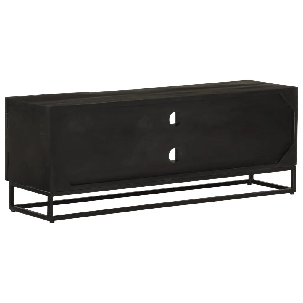 Mobile TV Nero 110x30x40 cm in Legno Massello di Mango e Ferro 372007
