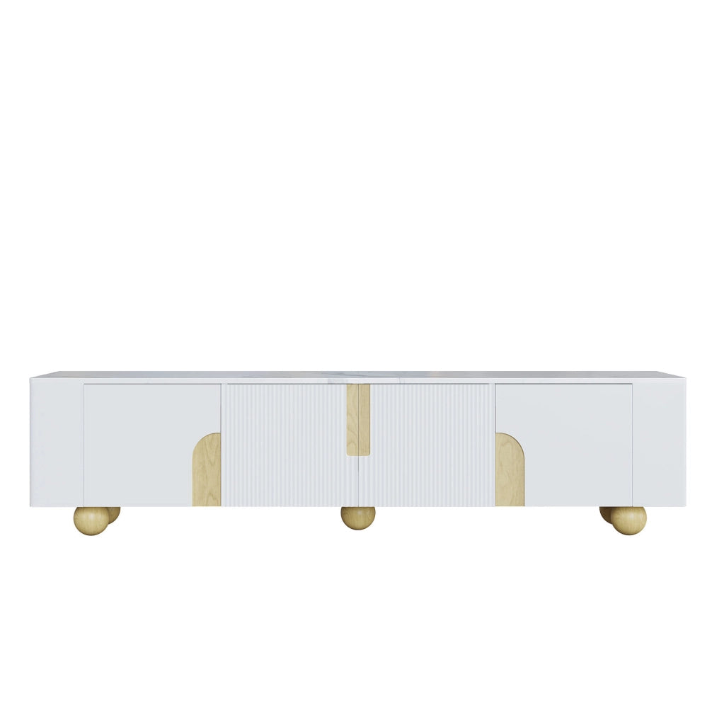 Mobile TV 180 cm con 4 ante in MDF e truciolare, bianco e color legno