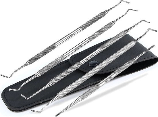 Set di sollevamento unghie strumento di cura unghie con custodia in acciaio inossidabile fine medio medio-lungo larghezza estremità unghierivelatore cura unghie strumento doppio per pedicure. Qualità del commercio specializzato.