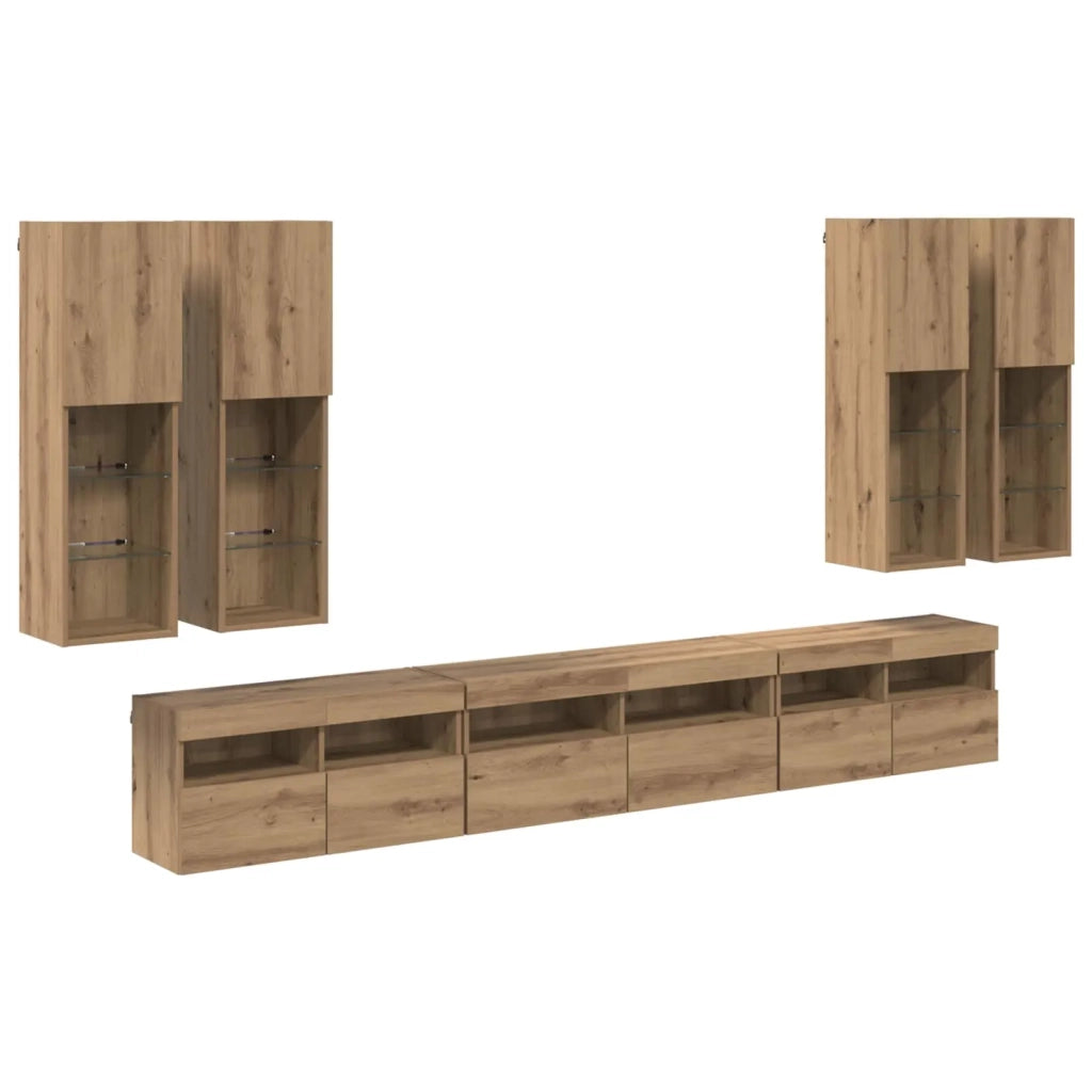Set di Mobiletto da TV a Parete 7 pcs Rovere artigianale