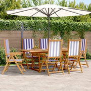 Set Pranzo Giardino 7pz Blu e Bianco Tessuto e Legno Massello