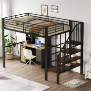 Letto a soppalco 140x200 in metallo con scala e ampio spazio sottostante