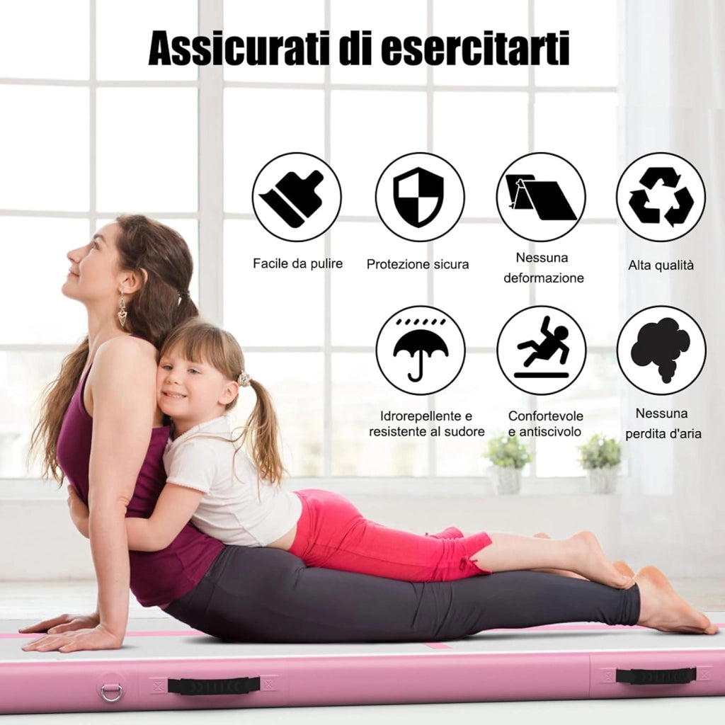 Tappetini da Allenamento 3m, Materassino Gonfiabile da Ginnastica, con Compressore, per Fitness Esercizi e Yoga