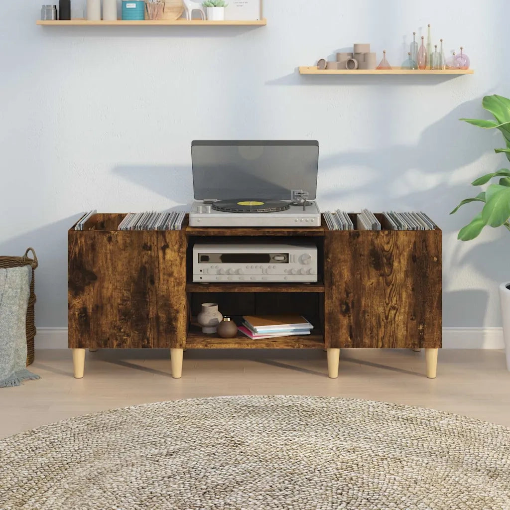 Mobile Porta Dischi Rovere Fumo 121x38x48 cm Legno Multistrato 831930