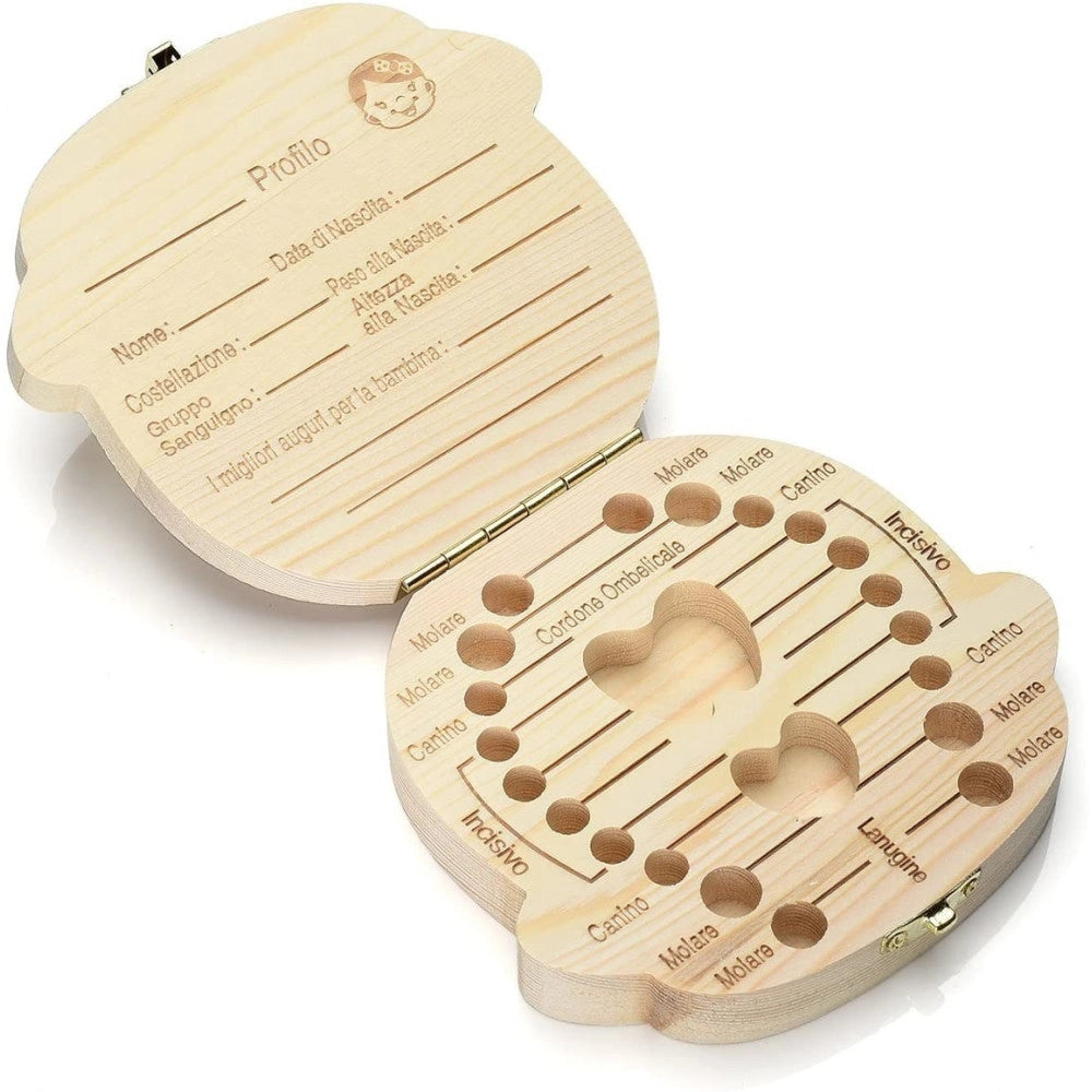 Trade Shop - Porta Dentini Scatola In Legno Per Bambina Femminuccia Cofanetto Ricordi Neonato -