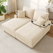 DIVANO Relax 163x140x82 cm in velluto a coste beige, 2 posti