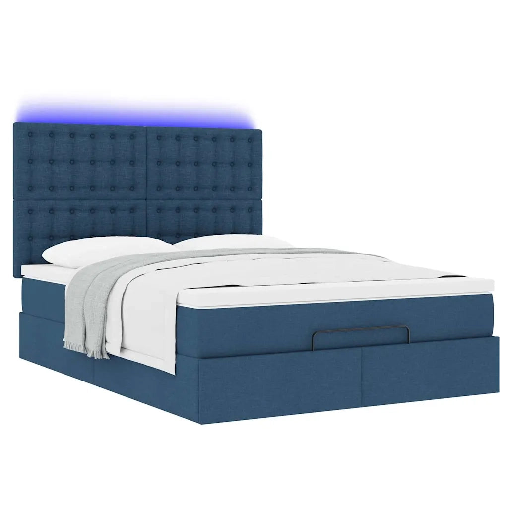 Struttura Letto Pouf con Materasso Blu 140x200cm in Tessuto 3314182