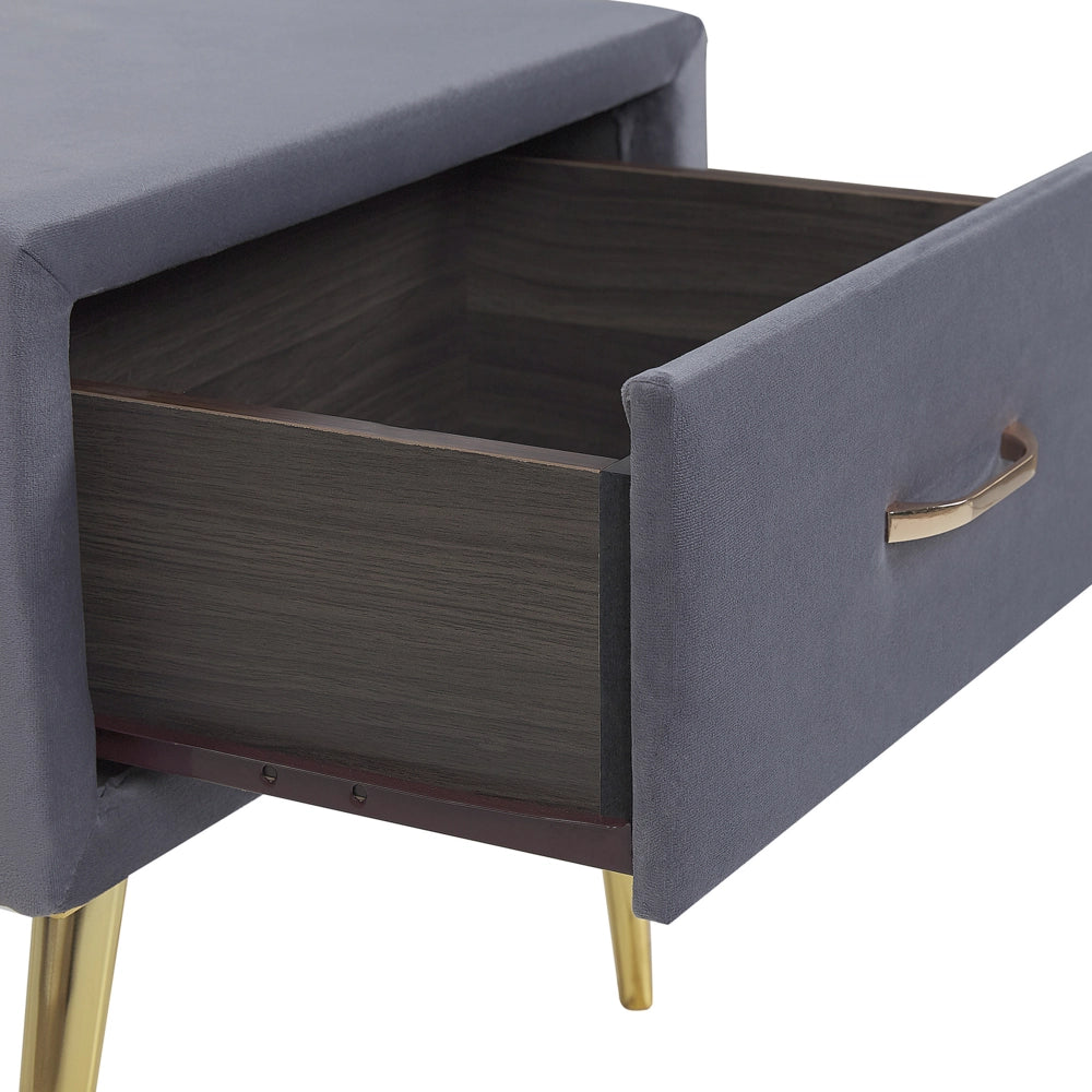 Comodino con rivestimento in velluto grigio Comodino con 1 cassetto Mobili per camera da letto dal design minimalista