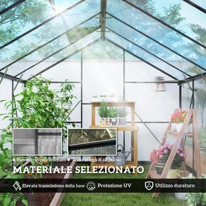 Serra per Orto 304x247x205 cm con Porta a Battente e 2 Finestre Regolabili in PC e Alluminio Nero