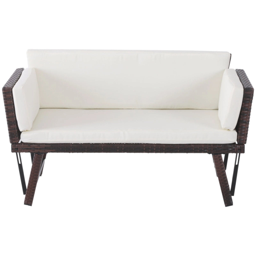 EasyComfort Divano 2 Posti con Braccioli Estensibili da Giardino Rattan 129x63x67cm Bianco, Marrone