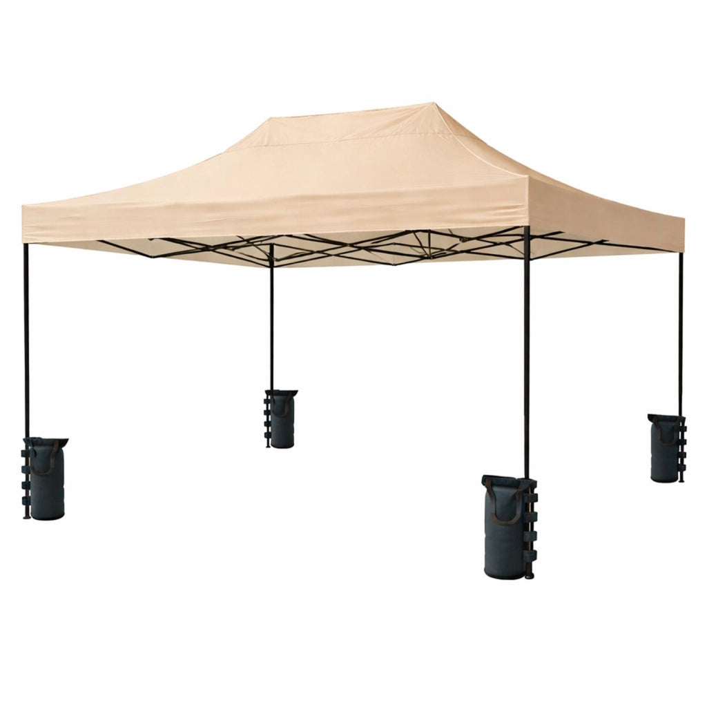 Gazebo Professionale In Acciaio Richiudibile Automatico Con Telo Oxford 1200D PVC Impermeabile E Anti UV Struttura A Fisarmonica Completo Di Sacche Zavorra E Borsa Trasporto Per Sagre Feste Eventi 3x4.5 M Beige