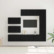 Set mobile TV 8 pz-Set di 8 Credenza per TV Rovere Nero Legno multistrato