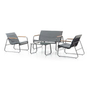 Set Salotto da Giardino 4 Pezzi Bali Divano Poltrone e Tavolino in Acciaio Textilene e Imbottitura in Policotone Grigio