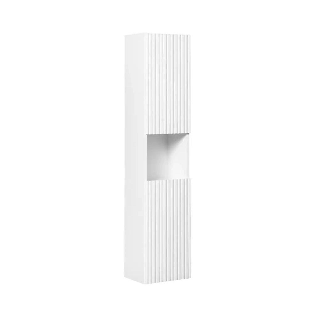 Insieme VANO bianco 110cm: mobile sotto lavabo con armadietti + piano per lavabo + lavabo da appoggio scanalato bianco + colonna