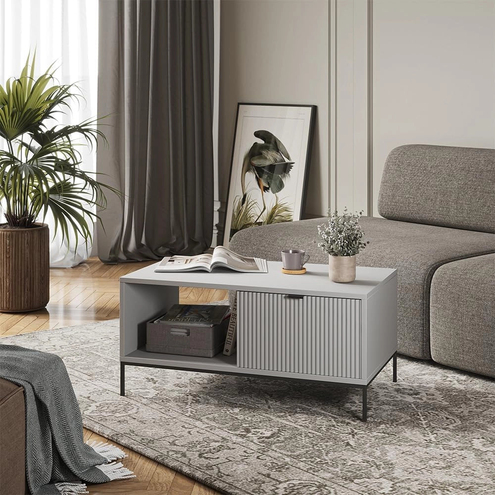 Tavolino Eliza, Grigio, 90 x 50 cm, combinabile con altri mobili della serie Eliza