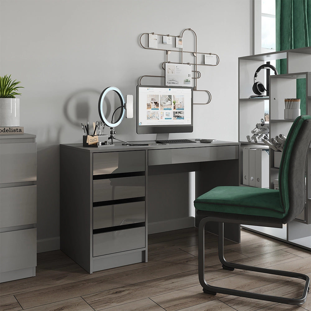 Vicco Scrivania Grigio lucido 55 x 120 cm con cassetti