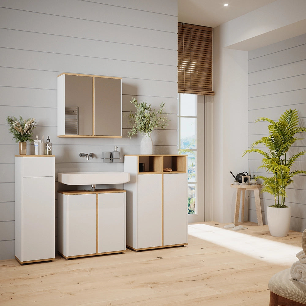 Vicco Set mobili bagno Bianco/Artisan 4 parti con due cabinet midi