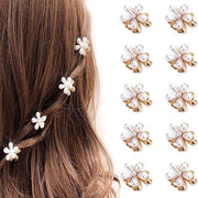 Haarspeld a forma di fiore con 10 pezzi - clip per capelli a forma di perla - mini clip per capelli con disegno floreale - bianco
