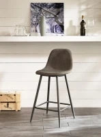 E-STYLO Sgabello in similpelle tortora con gambe in metallo antracite, imbottito, 50cm X 43cm H. 93cm.