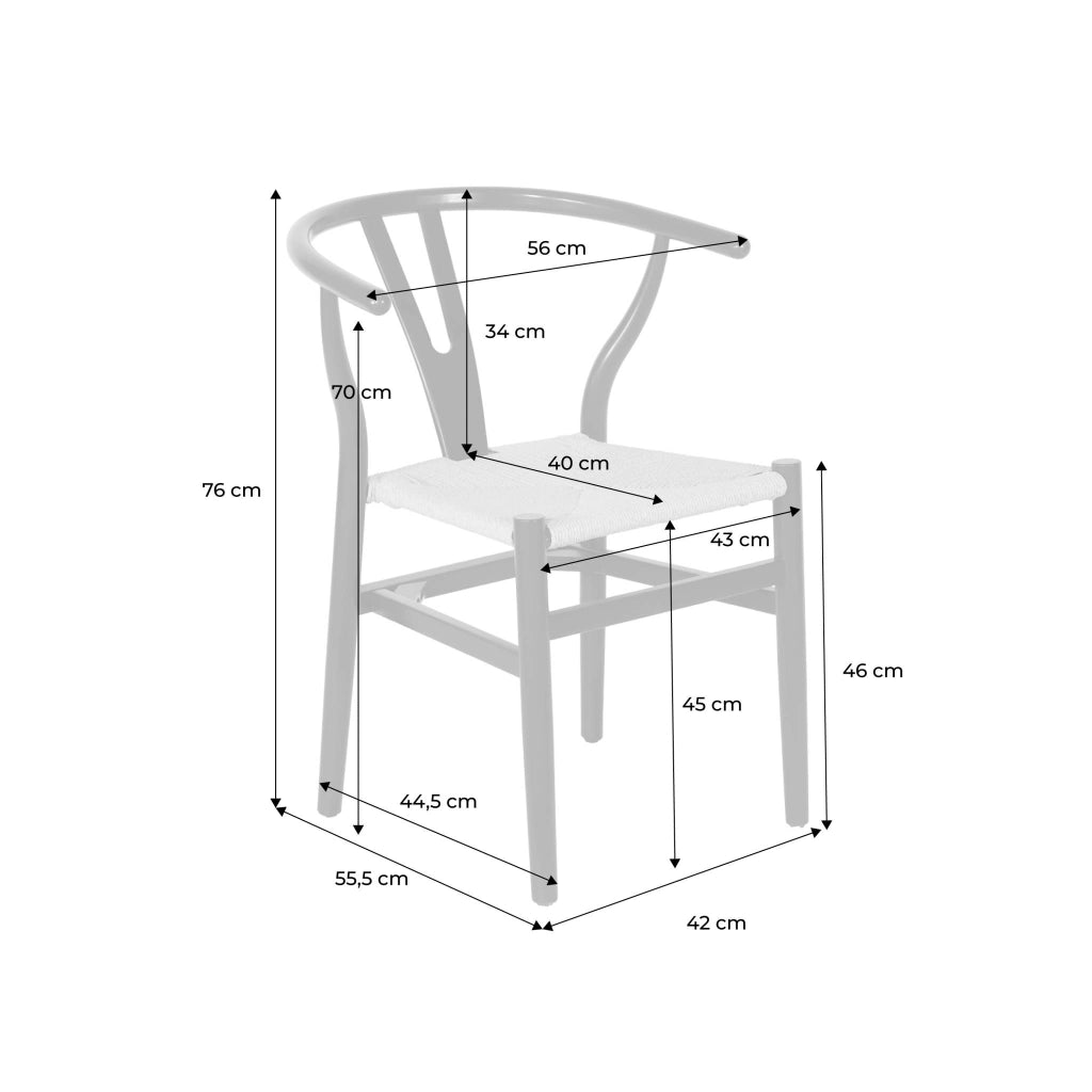 Set 2 sedie in legno con seduta in corda, noce
