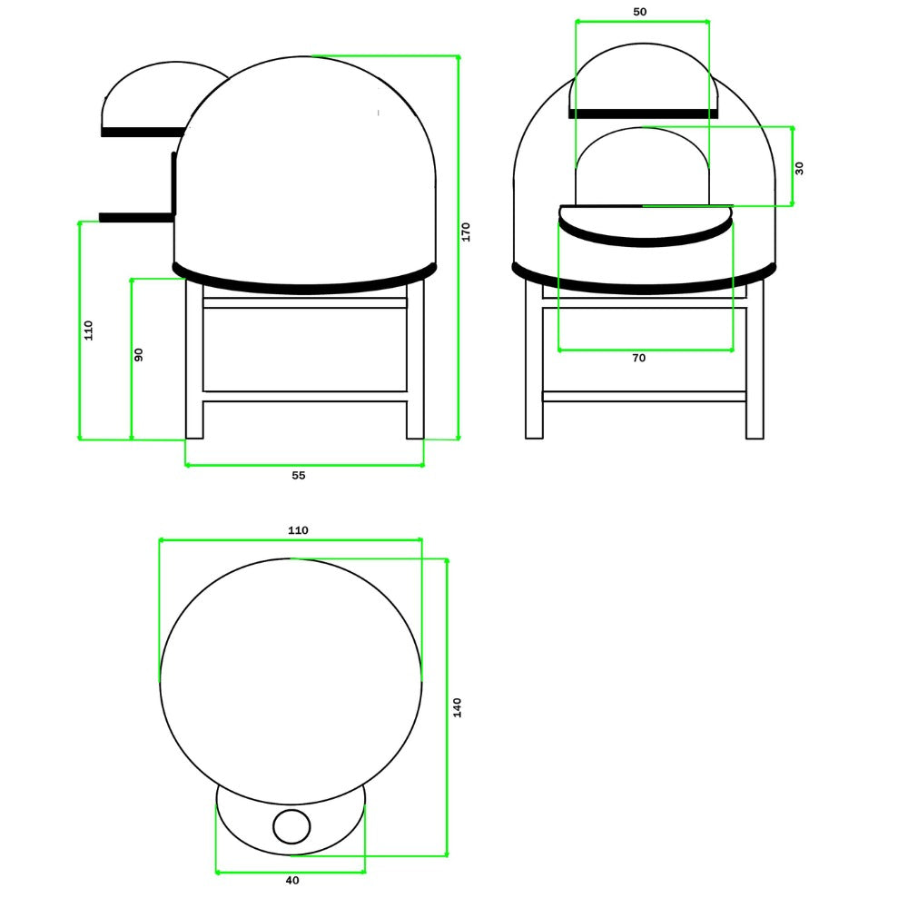Forno legna artigianale mosaico rosso linea unique diametro 80 cm con base ferro