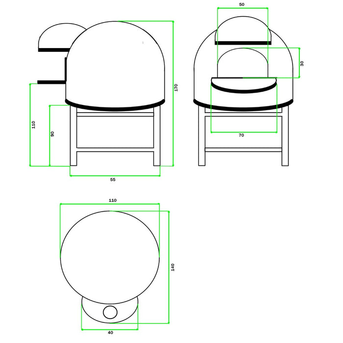 Forno legna artigianale mosaico rosso linea unique diametro 80 cm con base ferro