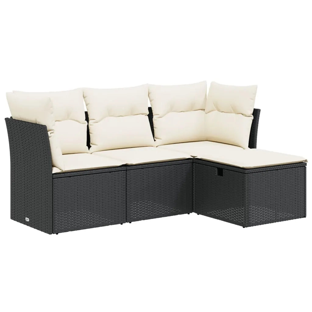 Set Divani da Giardino 4 pz | Set Salotto da Giardino con Cuscini Nero in Polyrattan