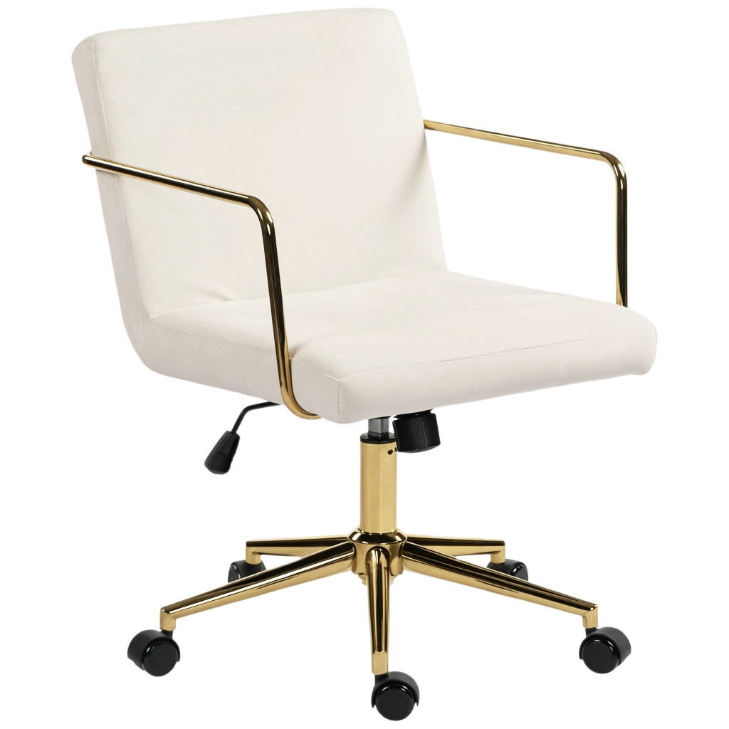 Sedia da Ufficio con Rotelle ¨C Xylo ¨C Velluto Crema, Base Oro, Schienale Imbottito