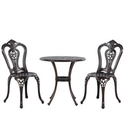 Set Bistrot Marrone Alluminio Giardino Esterno 2 Posti Tavolo ø 65 cm 2 Sedie Vintage