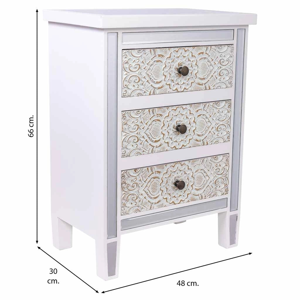 Tavolino in legno e vetro con 3 cassetti 48x30x66