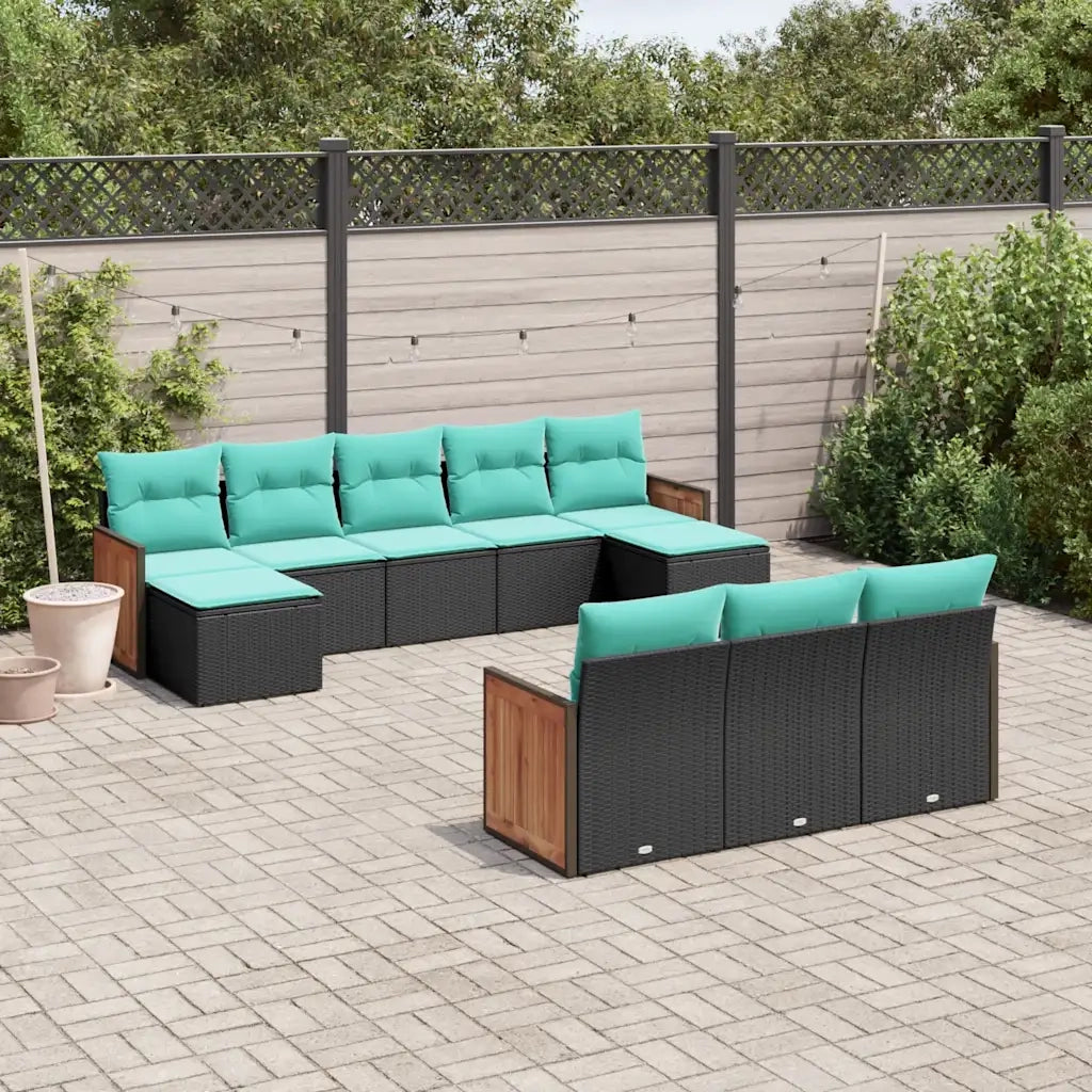 Set Divani da Giardino 10 pz con Cuscini Nero in Polyrattan 3228094