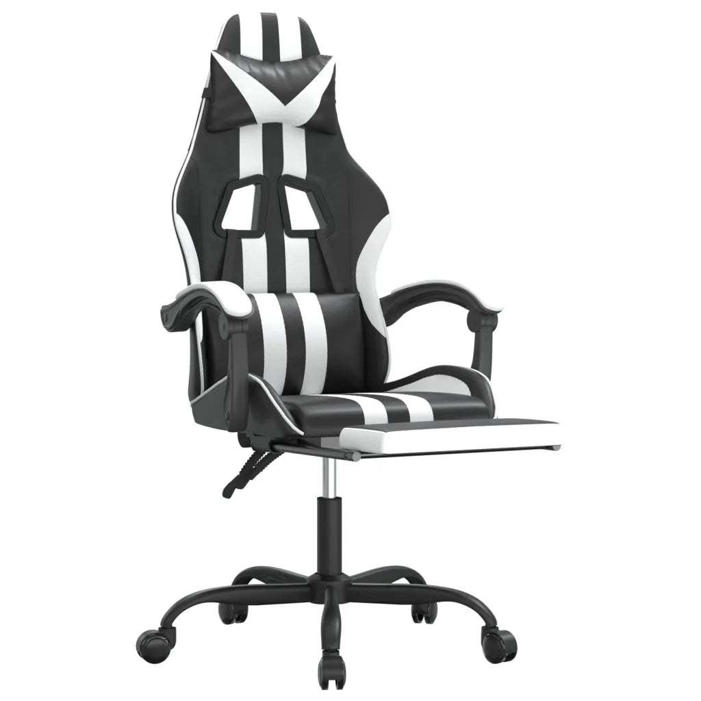 Sedia da Gaming Girevole Poggiapiedi Nero e Bianco Similpelle 349536