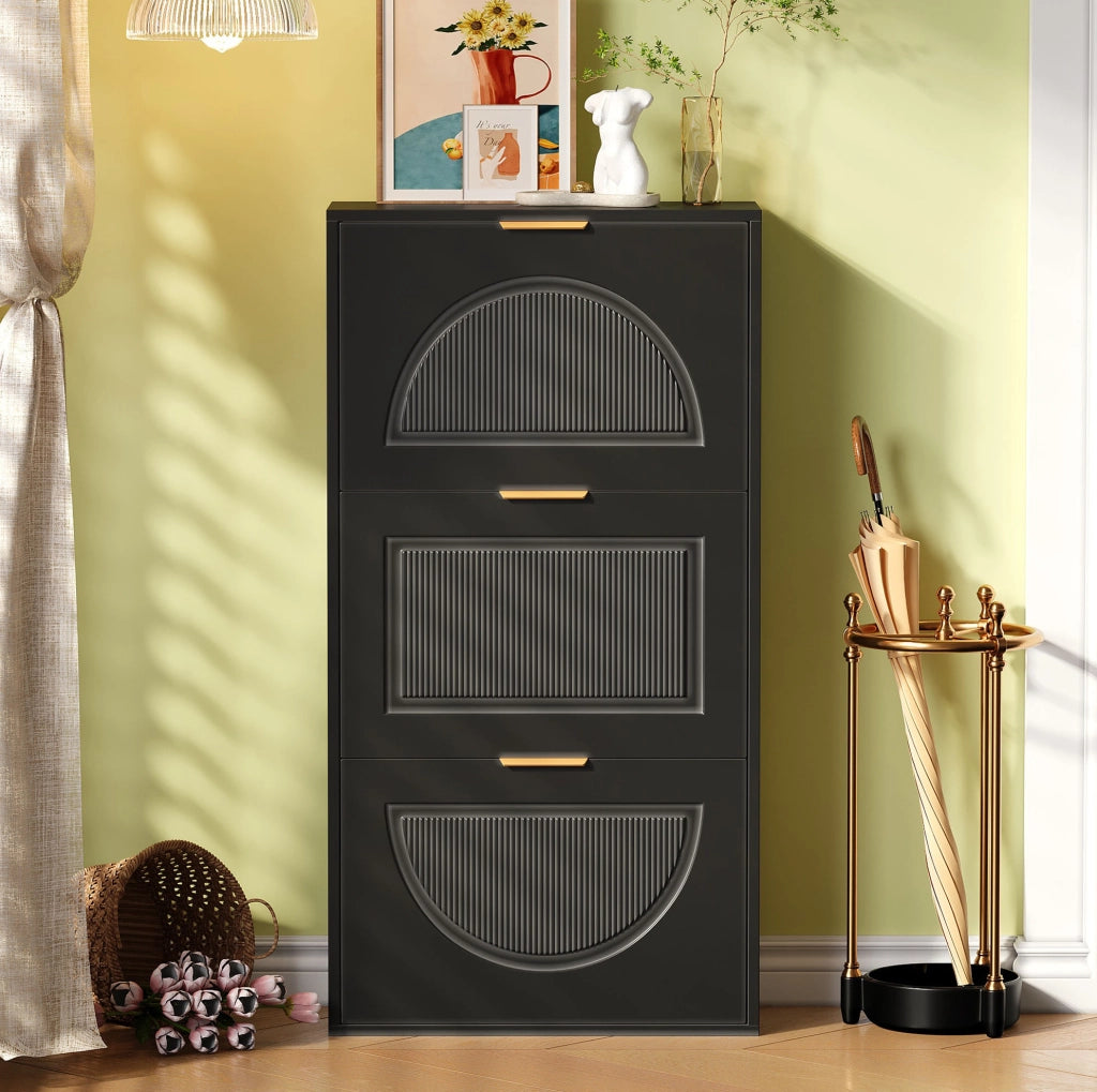 Scarpiera salvaspazio nera 60 x 24 x 114 cm con anta a ribalta