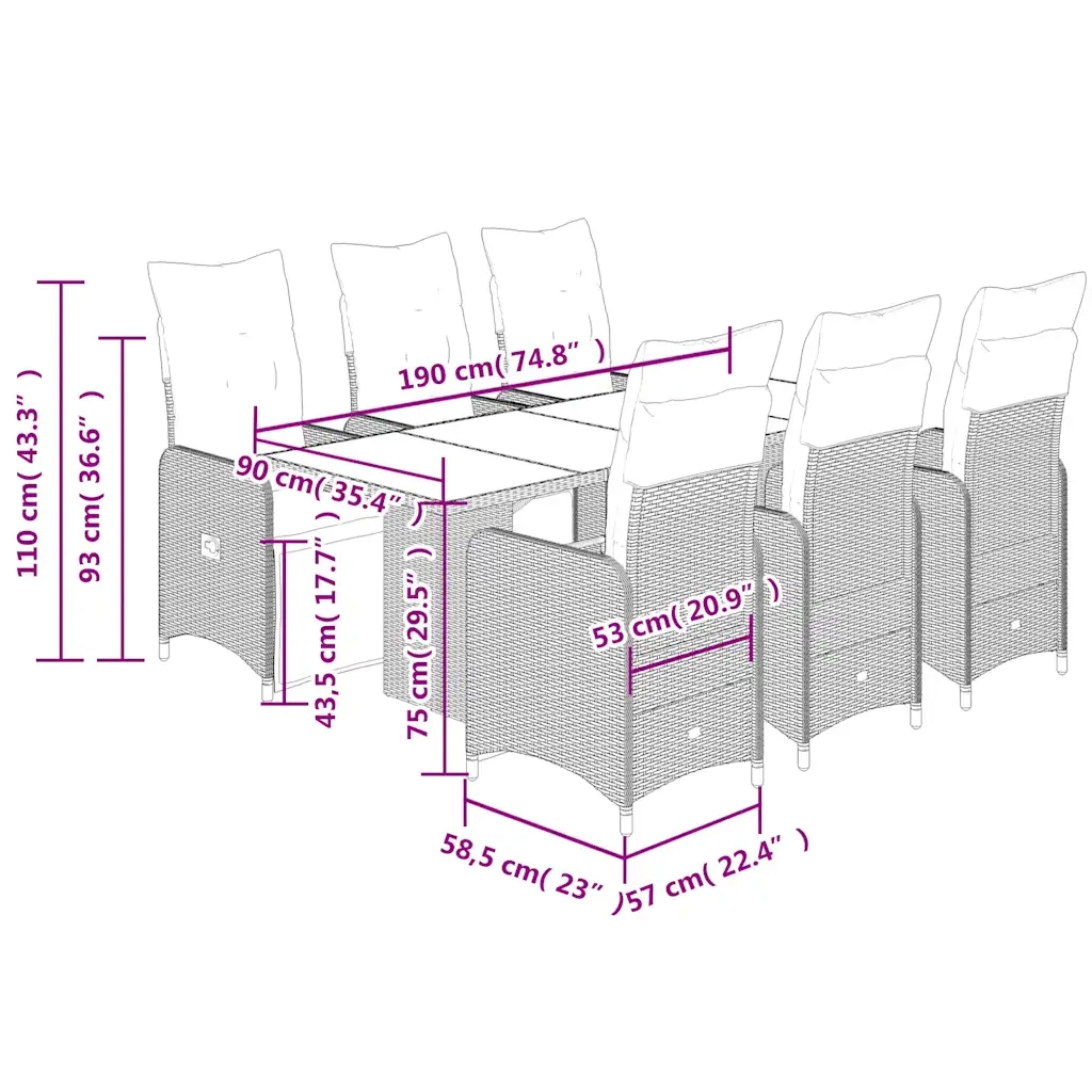 Set BistrÃ² da Giardino 7 pz con Cuscini in Polyrattan Marrone