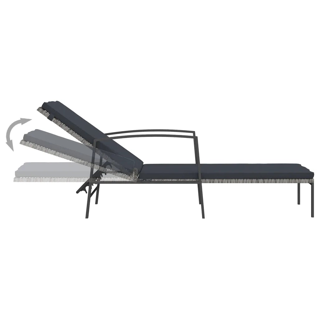 Lettino Prendisole da Giardino con Cuscino Polyrattan Grigio 317636