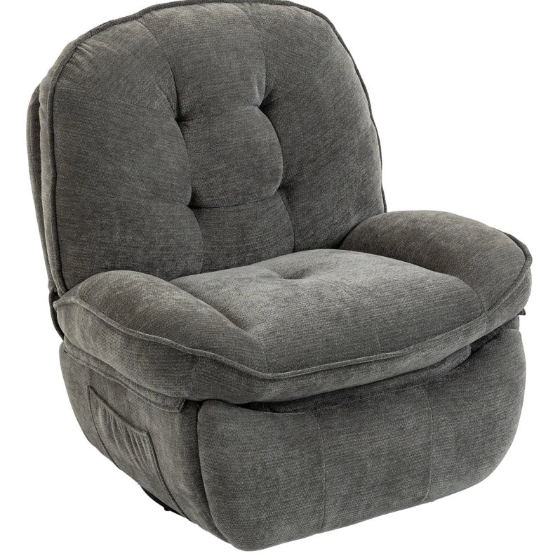 Poltrona relax girevole reclinabile in ciniglia grigio chiaro