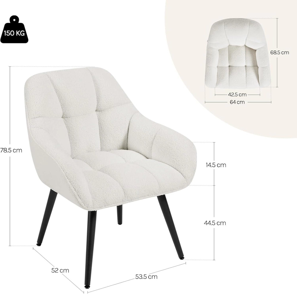 Poltrona Relax Lounge, Sedia Moderna, Poltrona per Camera da Letto Soggiorno, Poltroncina in Velluto di Agnello con Gambe in Metallo, Portata 150 kg, Crema, SKS47cm