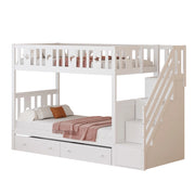 Letto a Castello 2 Posti 90x200 cm e 90x200 cm; Scala Contenitore; Cassetti - Bianco