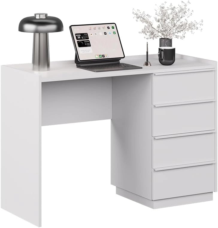Scrivania Viktoria, Bianco, 110 x 45 cm con 4 cassetti, adatto come postazione di lavoro per smart working e studio