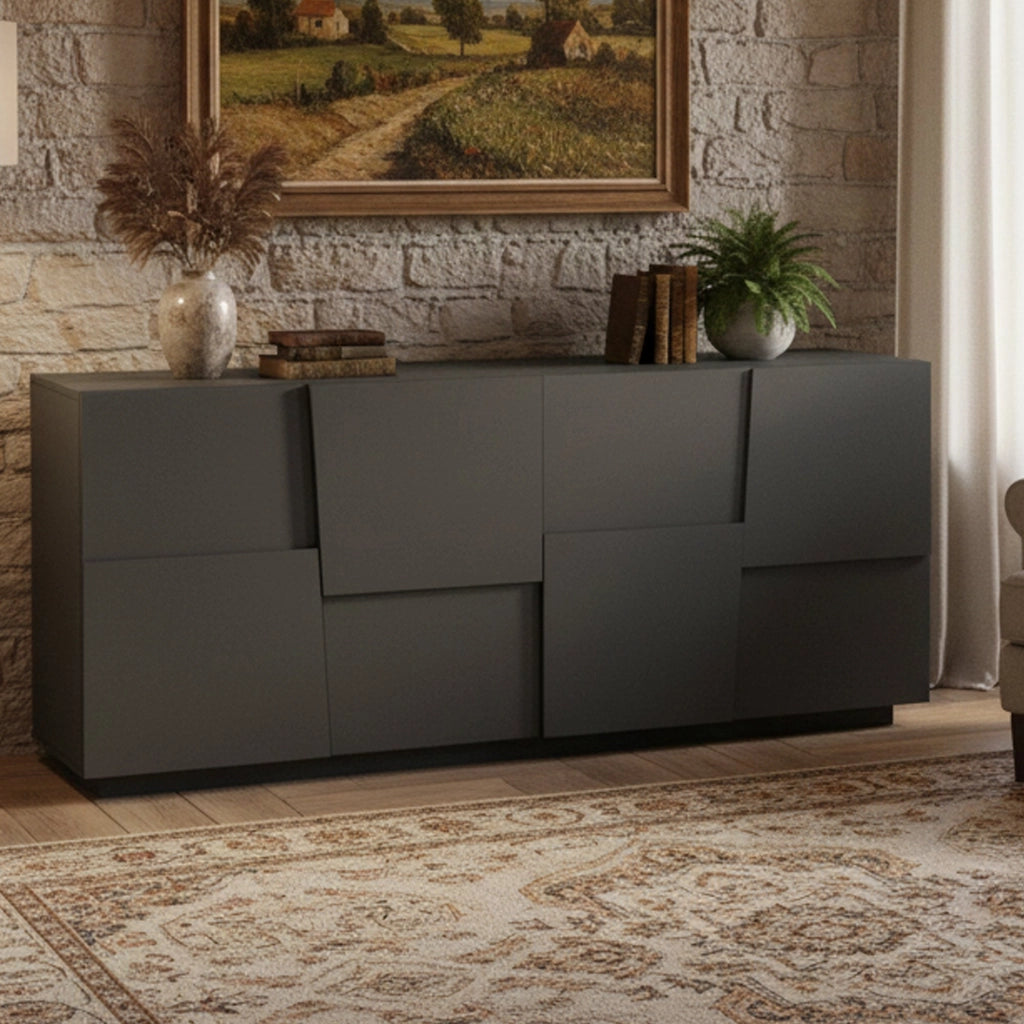 Credenza Arda, Buffet da soggiorno, Madia da salotto moderna con 4 ante, 200x44h86 cm, Antracite