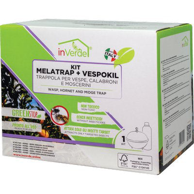 TRAPPOLA VESPE CALABRONI MOSCERINI INVERDE  CONTENITORE + ESCA VESPOKIL