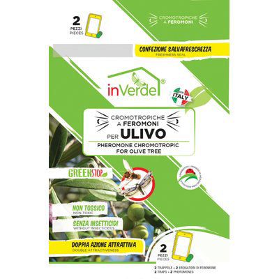 TRAPPOLA CROMOTROPICA MOSCHE OLIVO INVERDE - ADESIVA CM 16X9 CF=PZ 2- 12 confezioni