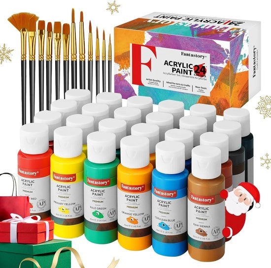Set di vernice acrilica - vernice acrilica idrorepellente - 24 x 60 ml - 12 pennelli - serie professionale